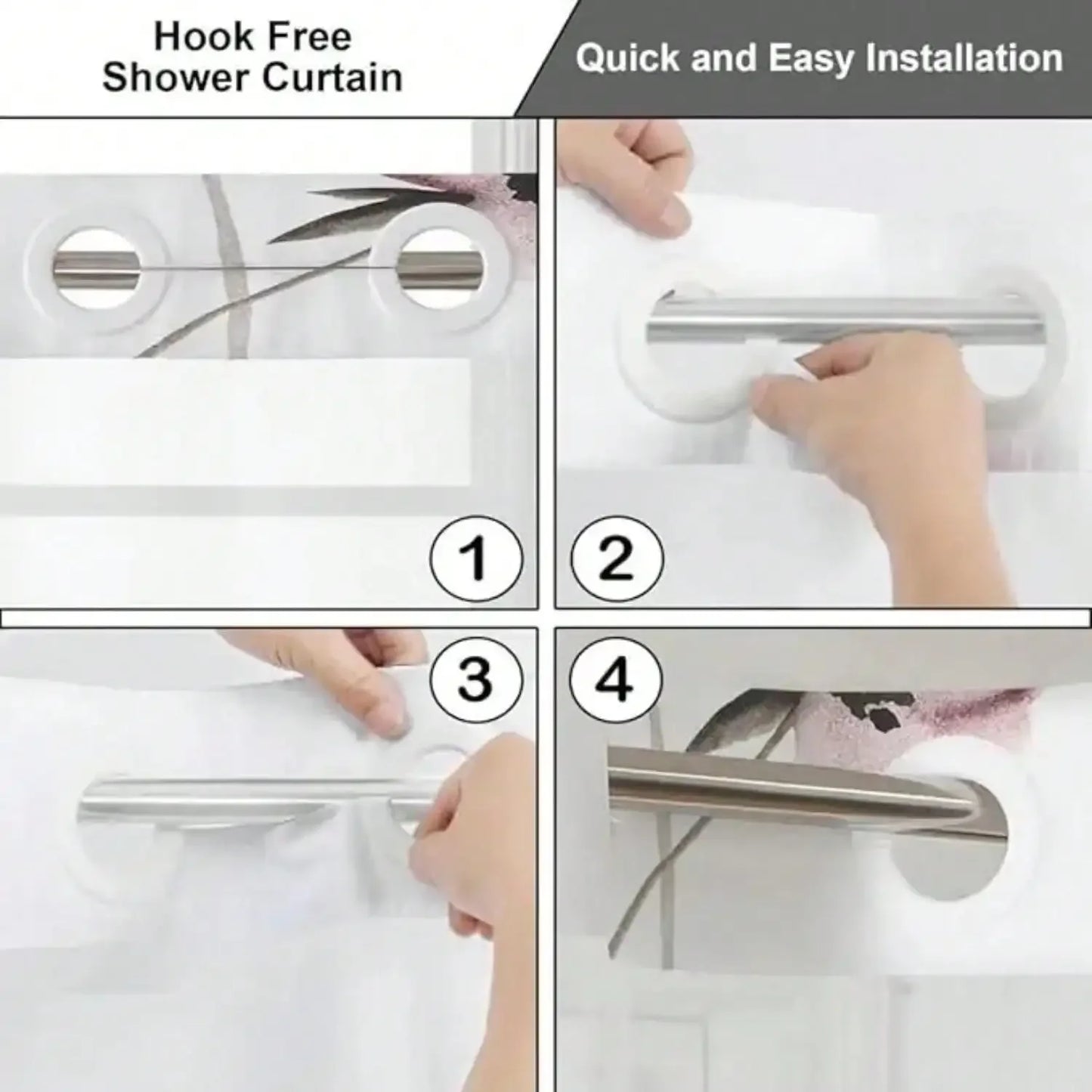 Plants Pattern No Hook Waterproof Shower Curtain, Removable With , Perfect For Bathroom Decor In Winter,  Modern & Simple Design