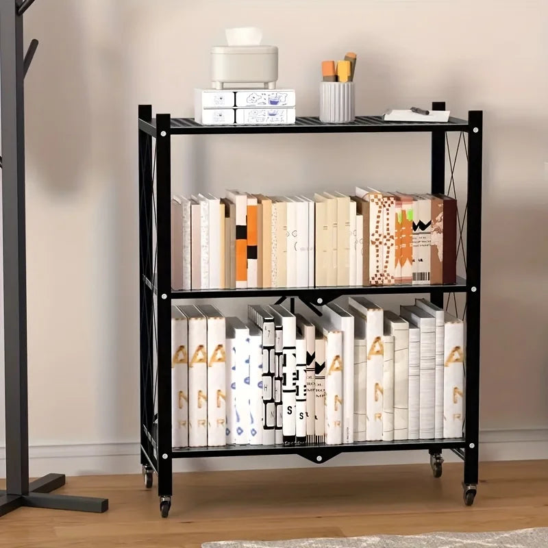 3/4/5-Tier Heavy-Duty Iron Storage Shelf with Rolling Shelves - Heavy-Duty Foldable & Portable Multi-Tier Shelving Unit