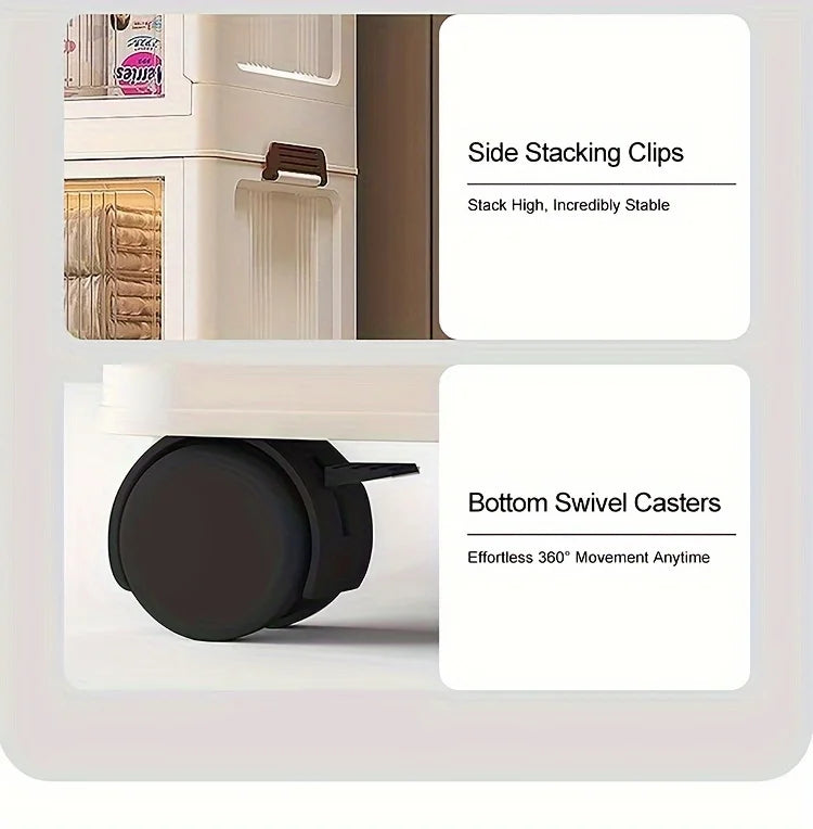 3/4/5-Tier Extra Large Folding Storage Cabinet - Plastic Storage Bins With Lids, Collapsible Stackable Containers With Wheels