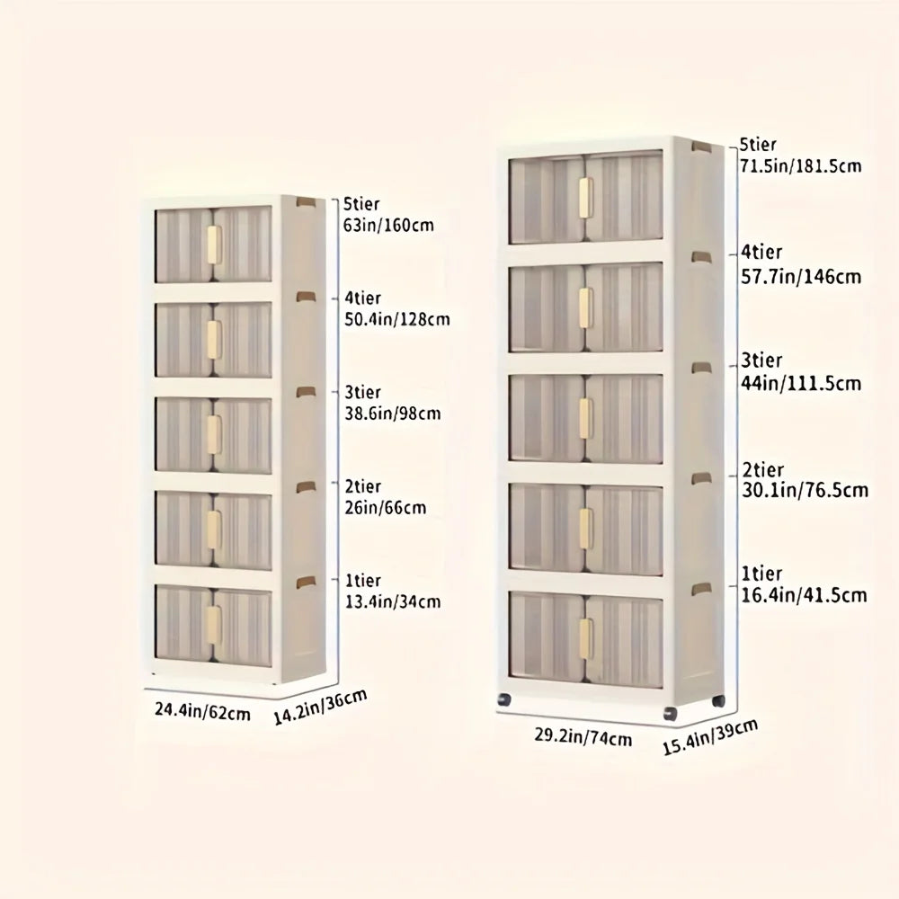 3/4/5-Tier Extra Large Folding Storage Cabinet - Plastic Storage Bins With Lids, Collapsible Stackable Containers With Wheels