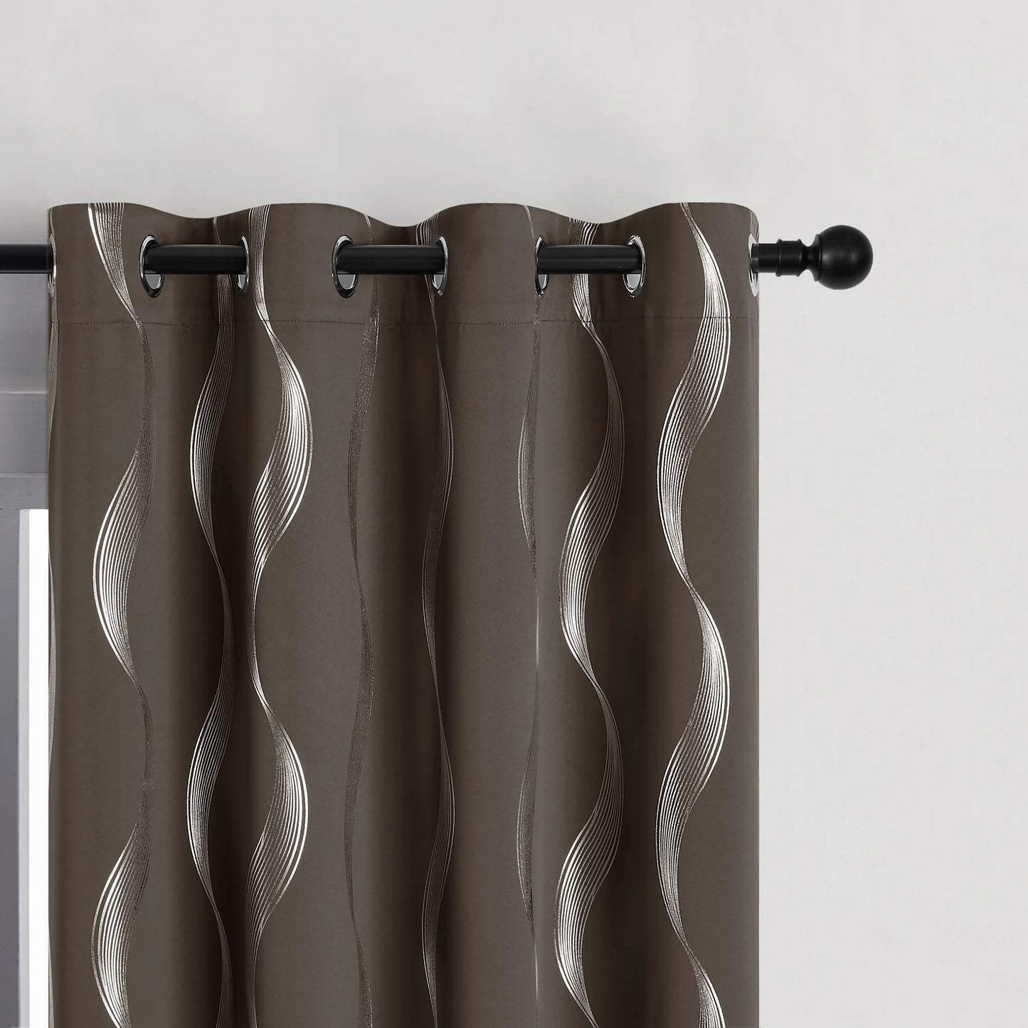 4PCS Blackout Curtains Grommet Thermal Insulated Room Darkening  With Wave Foil Printed For Bedroom