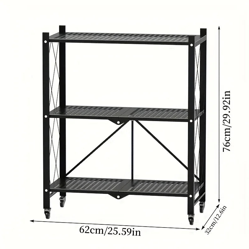 3/4/5-Tier Heavy-Duty Iron Storage Shelf with Rolling Shelves - Heavy-Duty Foldable & Portable Multi-Tier Shelving Unit